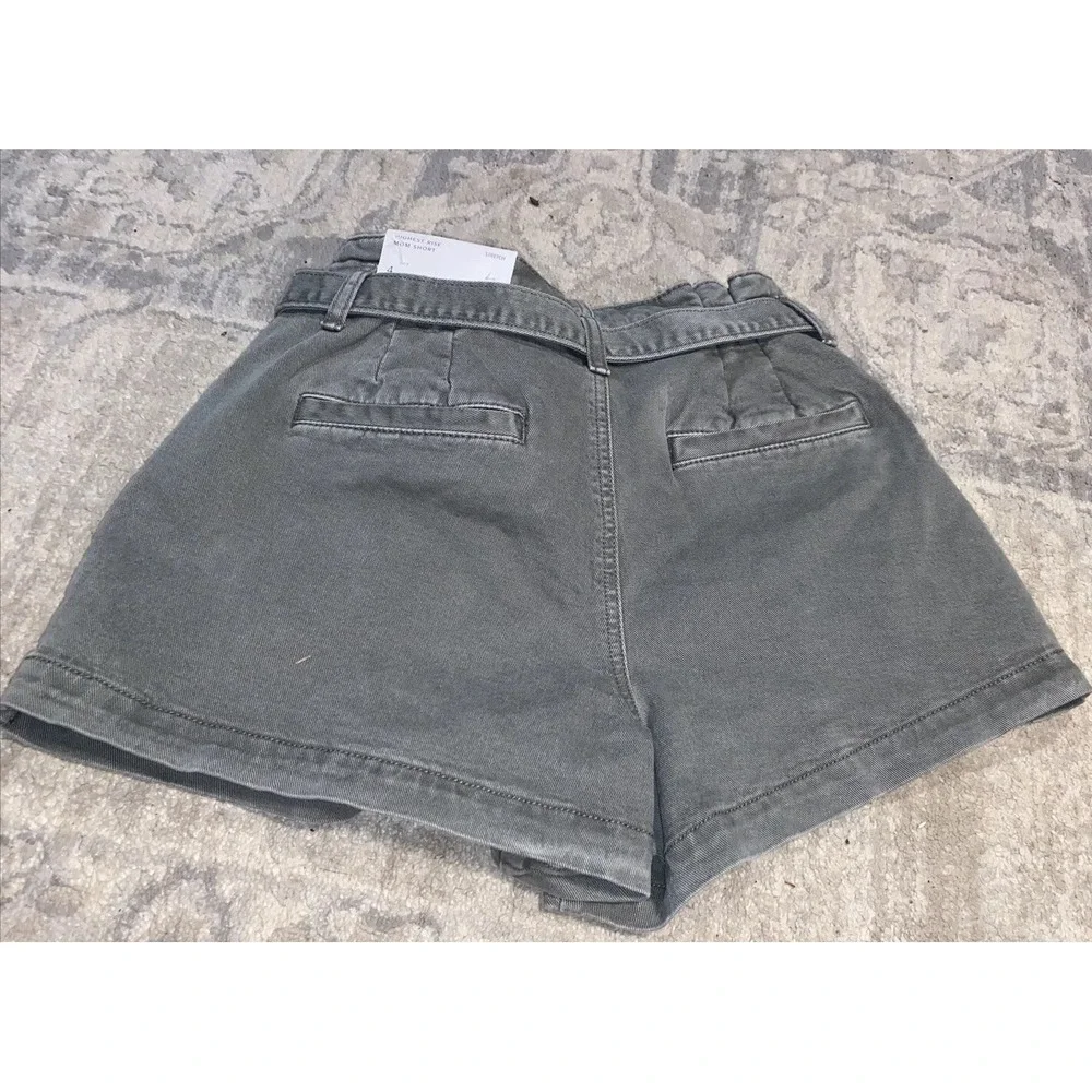 New American‎ Eagle paper bag tie high rise Mom Green Jean Shorts Womens Sz 4